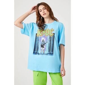 AC/DC Women's Oversized Relaxed Boyfriend Fit Distressed Tee T-Shirt